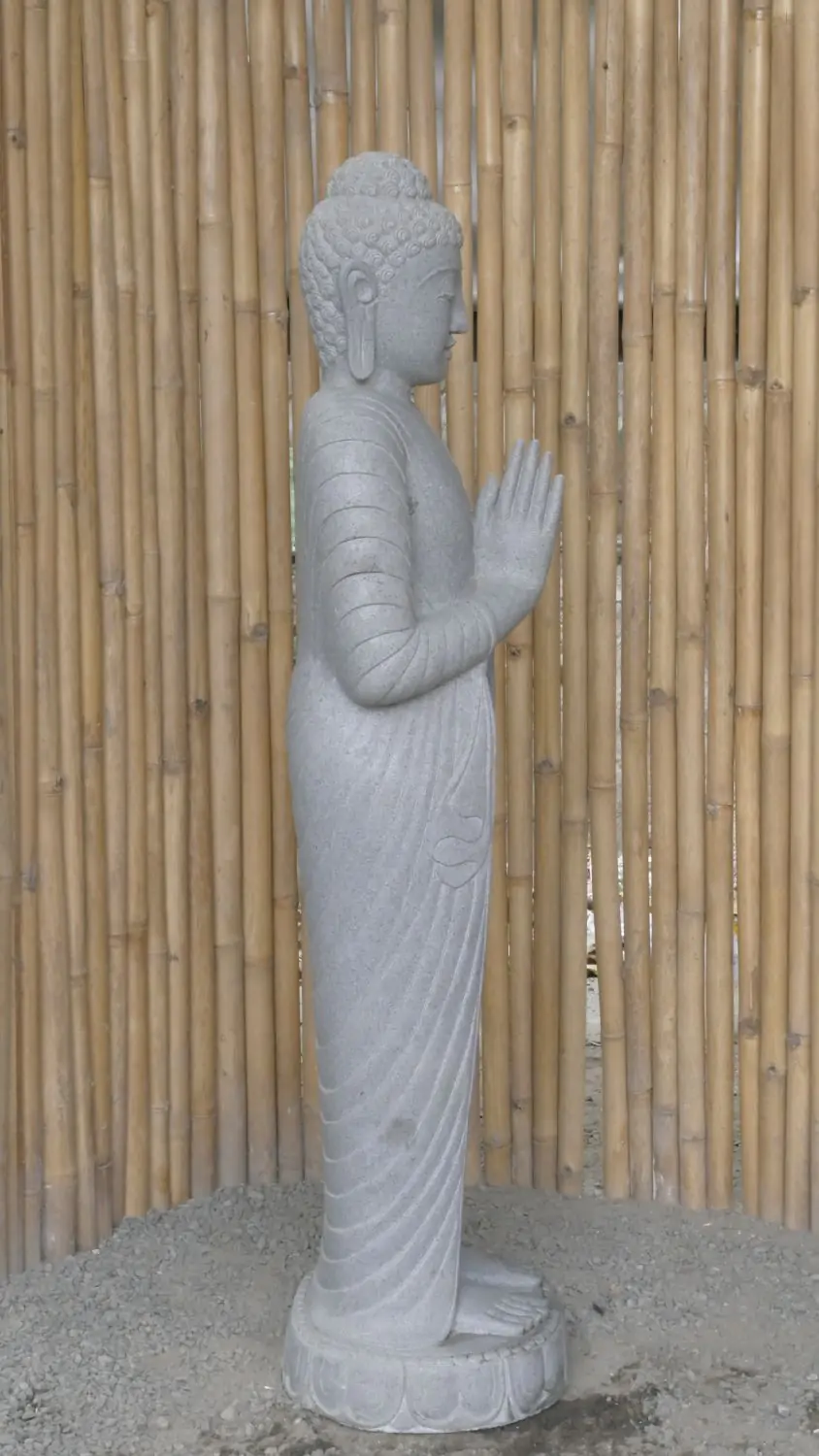  Product image 3 of the product “Standing Buddha made of Riverstone, position Namaskara , H. 150cm. ”